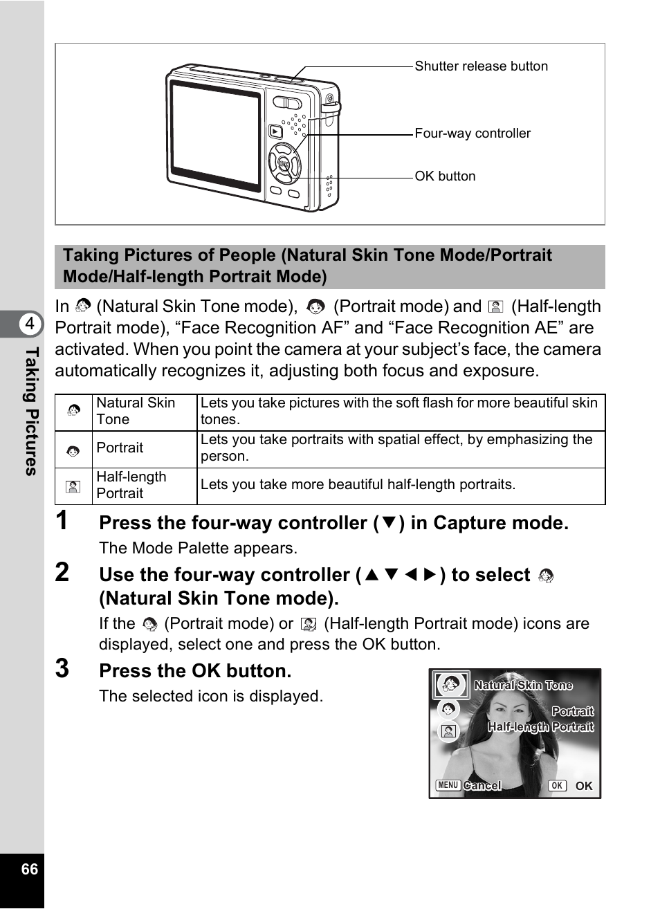 P.66), Press the ok button | Pentax Optio S10 User Manual | Page 68 / 208