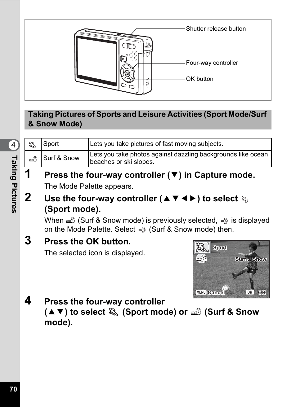 P.70), P.70, Press the ok button | Pentax Optio S10 User Manual | Page 72 / 208