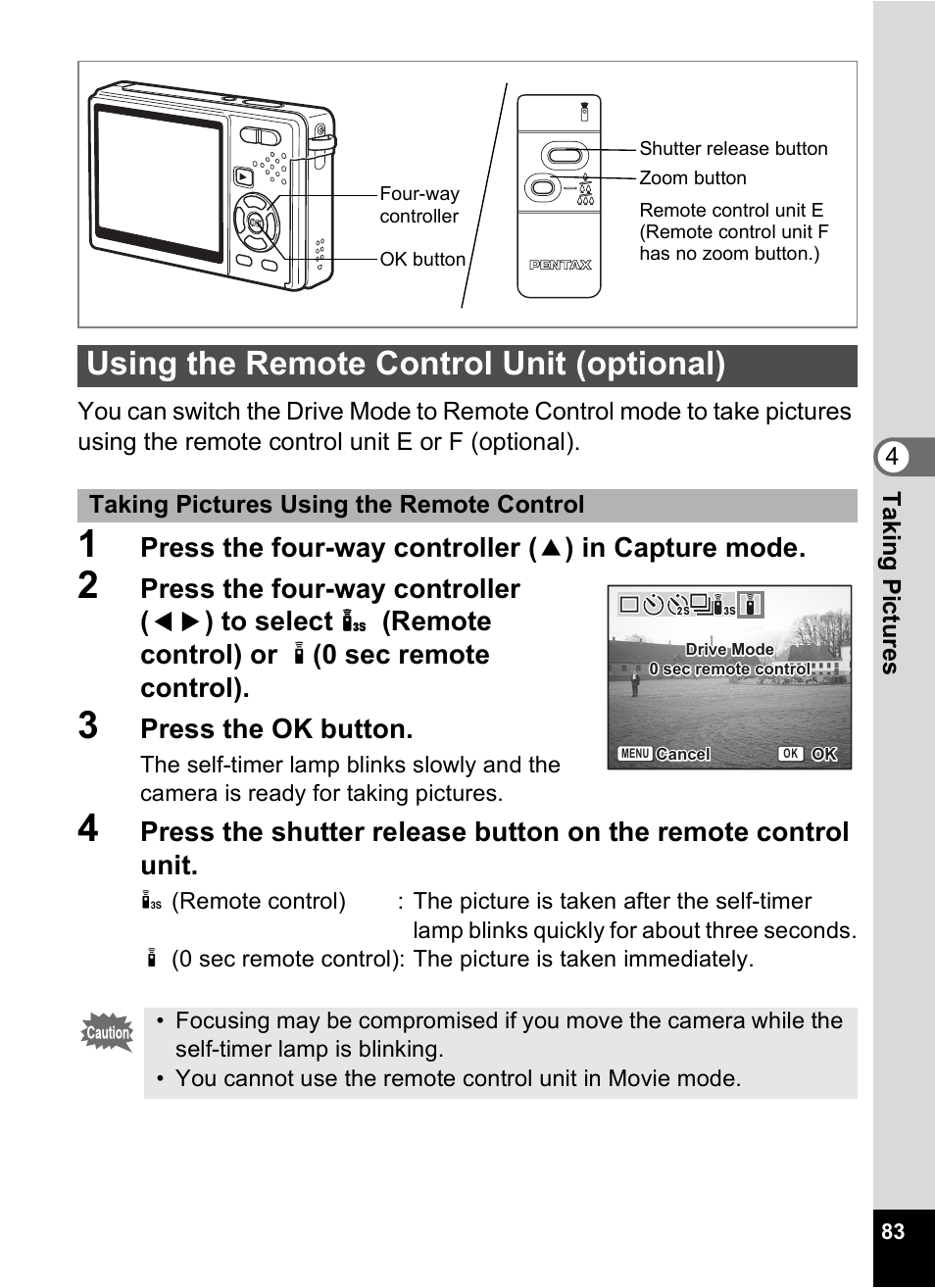 Using the remote control unit (optional), Press the ok button | Pentax Optio S10 User Manual | Page 85 / 208