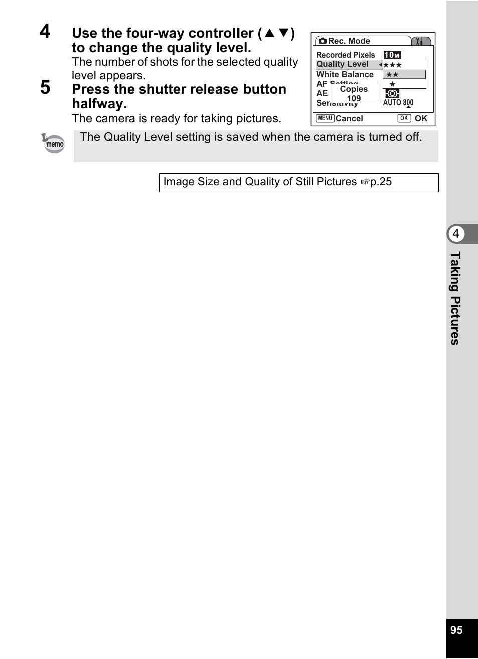 Press the shutter release button halfway | Pentax Optio S10 User Manual | Page 97 / 208