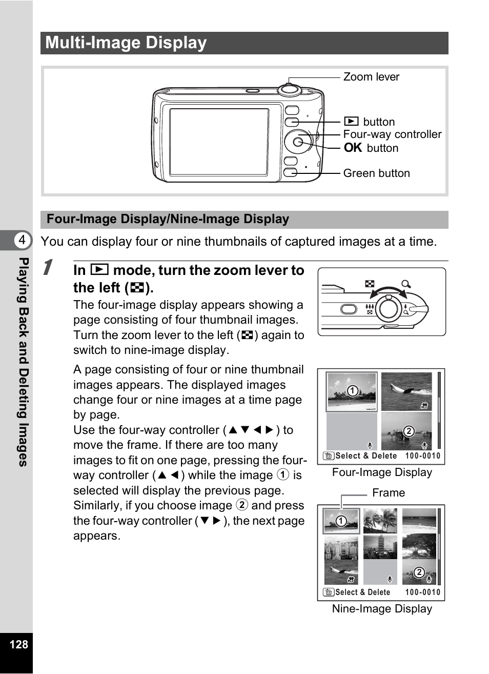 Multi-image display, P.128), P.128 | Pentax Digtial Camera Optio P70 User Manual | Page 130 / 256