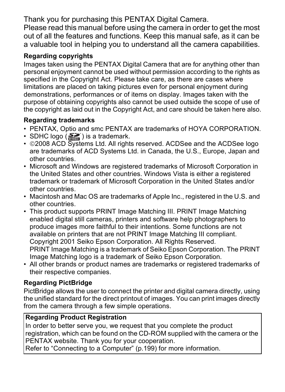 Pentax Digtial Camera Optio P70 User Manual | Page 2 / 256