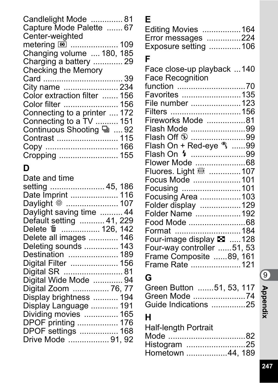 Pentax Digtial Camera Optio P70 User Manual | Page 249 / 256