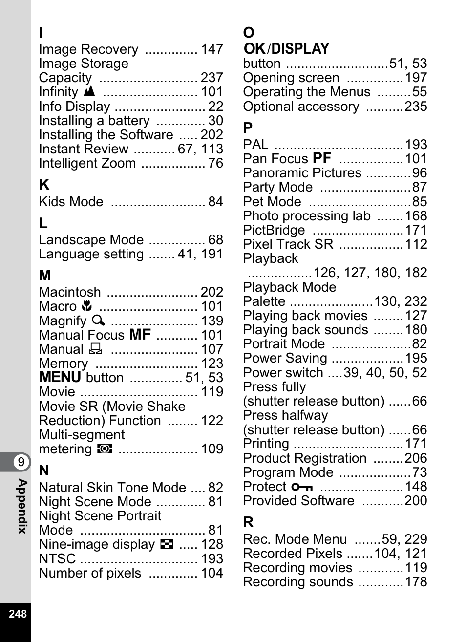 Pentax Digtial Camera Optio P70 User Manual | Page 250 / 256