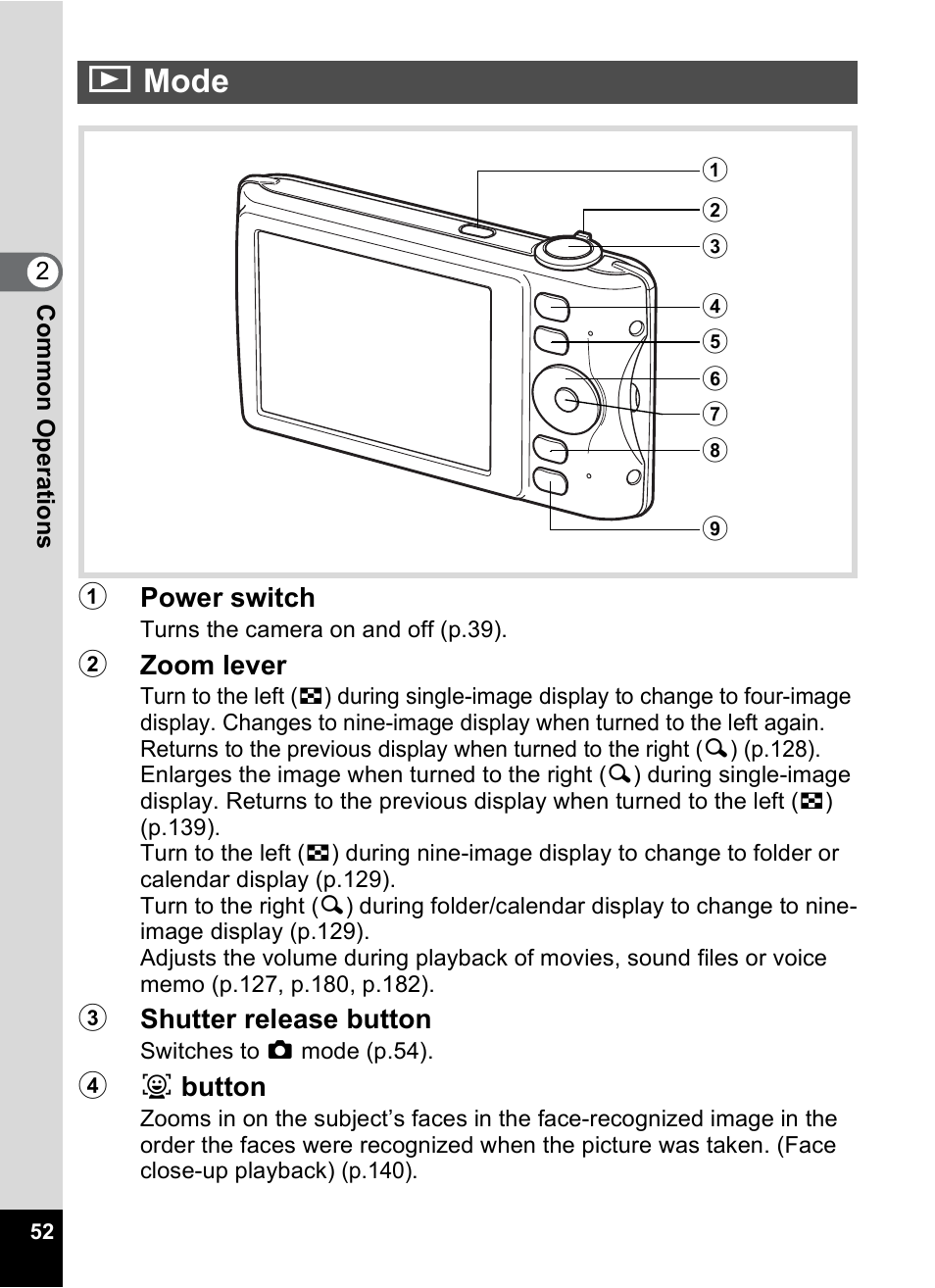 Playback mode, Mode, Qmode | Pentax Digtial Camera Optio P70 User Manual | Page 54 / 256