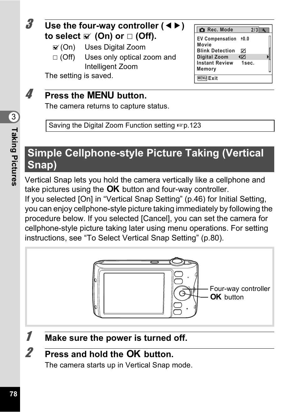 Ng (p.78), P.78), P.78 | Pentax Digtial Camera Optio P70 User Manual | Page 80 / 256