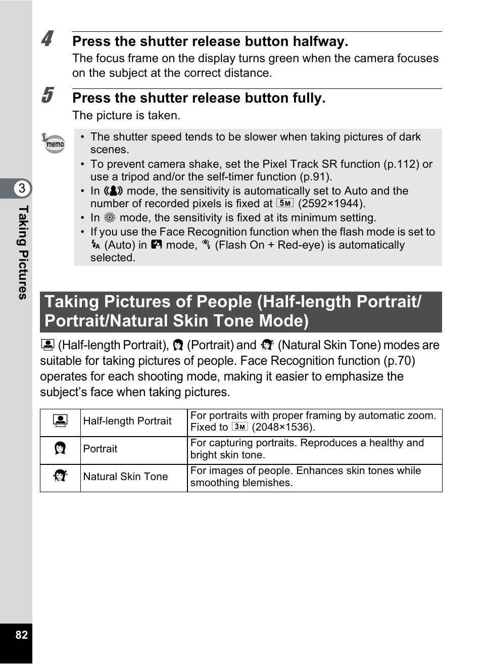 Natural skin tone mode), P.82), P.82 | Pentax Digtial Camera Optio P70 User Manual | Page 84 / 256