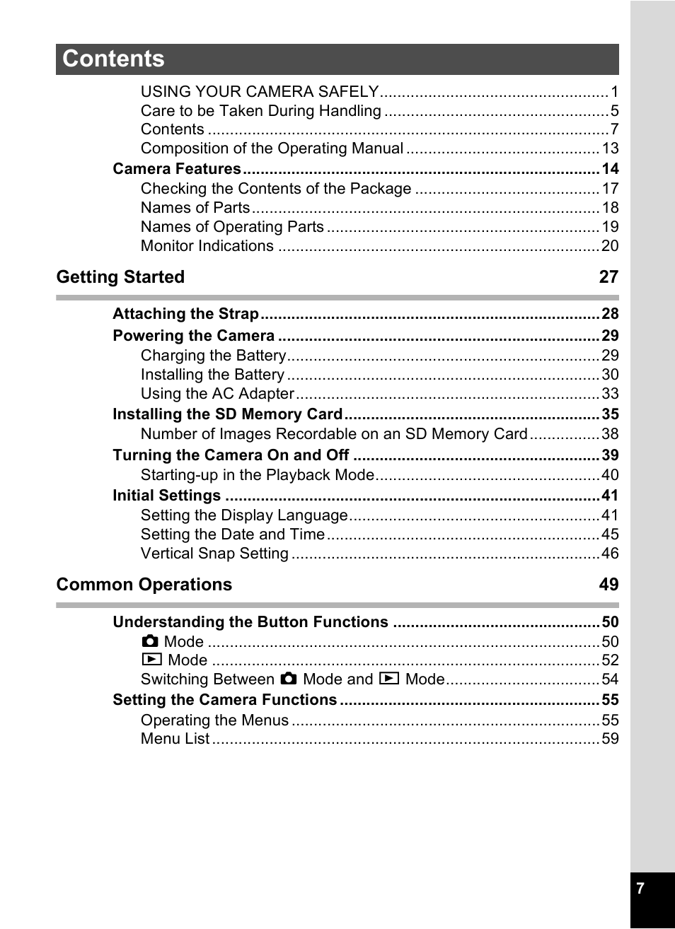 Pentax Digtial Camera Optio P70 User Manual | Page 9 / 256