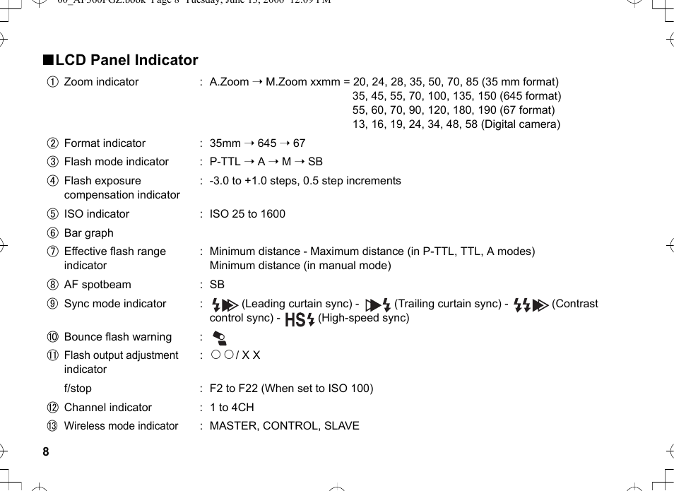 Nlcd panel indicator | Pentax AF-360FGZ User Manual | Page 10 / 96