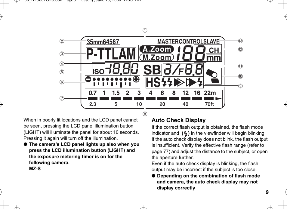 Auto check display | Pentax AF-360FGZ User Manual | Page 11 / 96