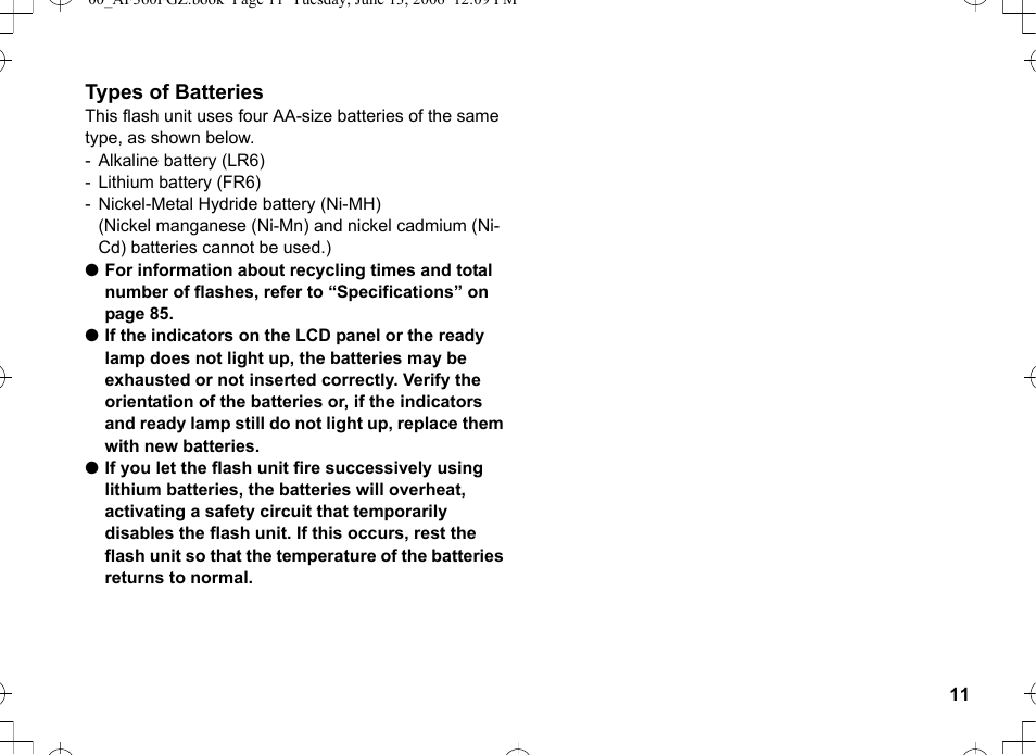 Types of batteries | Pentax AF-360FGZ User Manual | Page 13 / 96