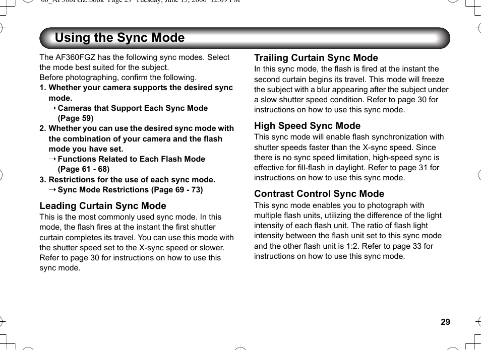 Using the sync mode | Pentax AF-360FGZ User Manual | Page 31 / 96