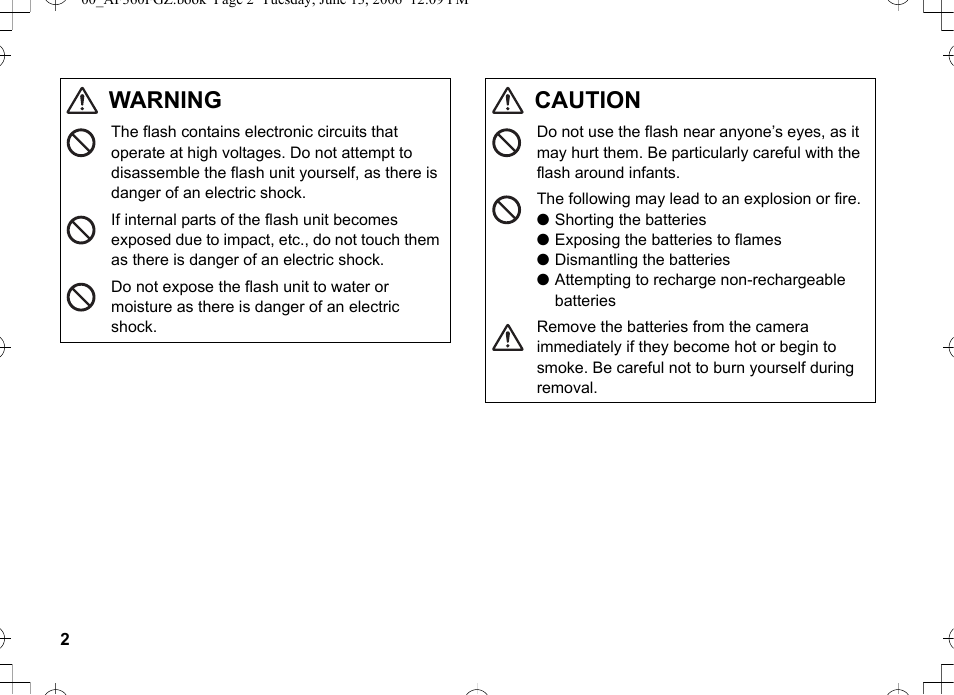 Warning, Caution | Pentax AF-360FGZ User Manual | Page 4 / 96