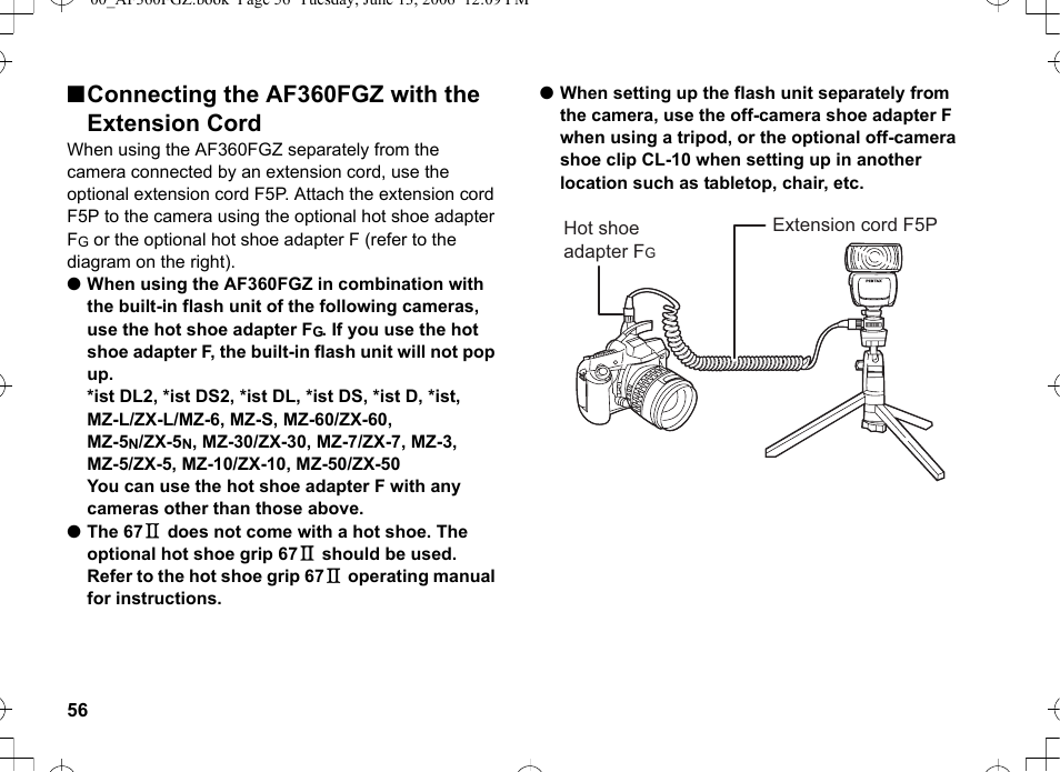 Nconnecting the af360fgz with the extension cord | Pentax AF-360FGZ User Manual | Page 58 / 96