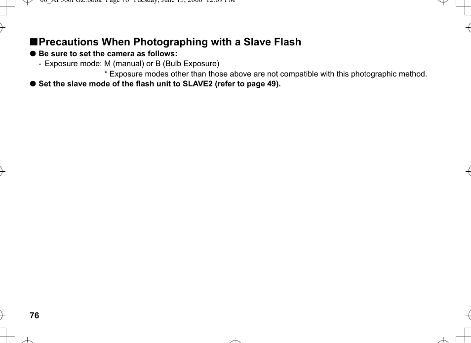 Nprecautions when photographing with a slave flash | Pentax AF-360FGZ User Manual | Page 78 / 96