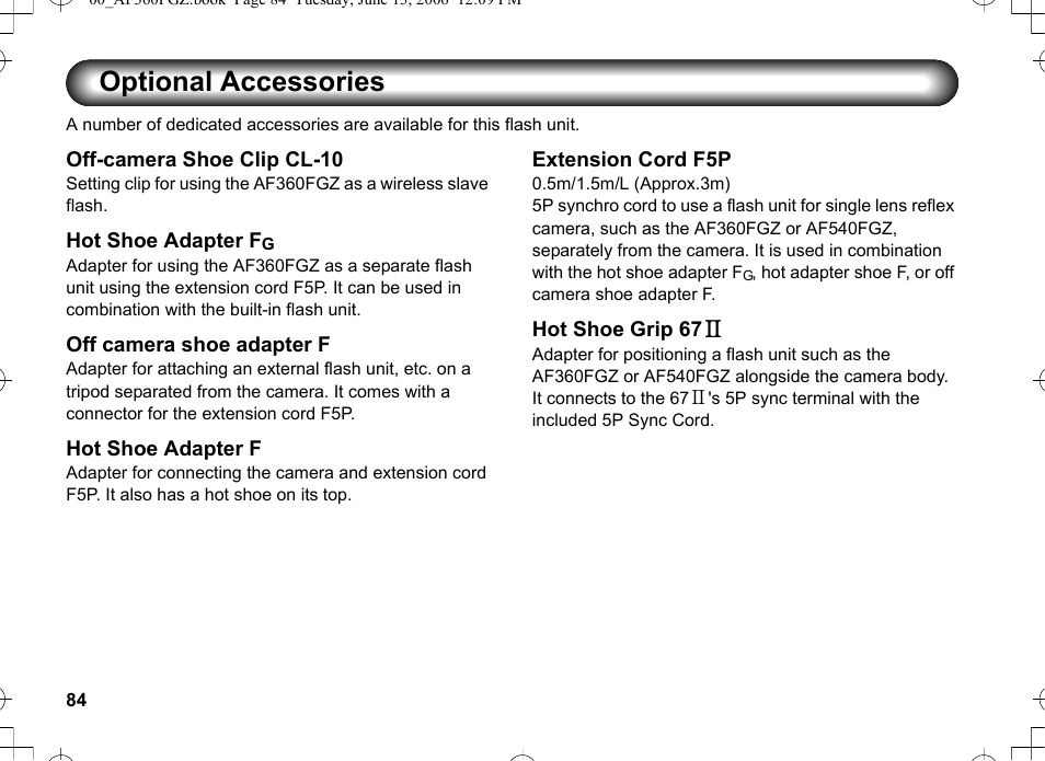 Optional accessories | Pentax AF-360FGZ User Manual | Page 86 / 96