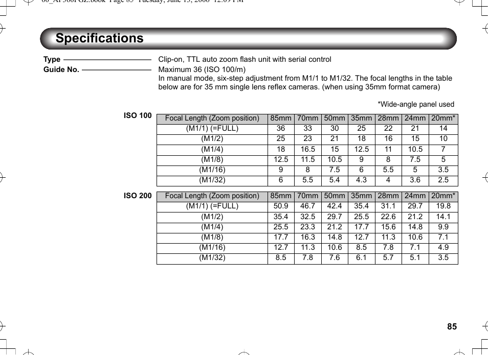 Specifications | Pentax AF-360FGZ User Manual | Page 87 / 96