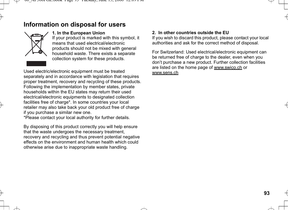 Information on disposal for users | Pentax AF-360FGZ User Manual | Page 95 / 96