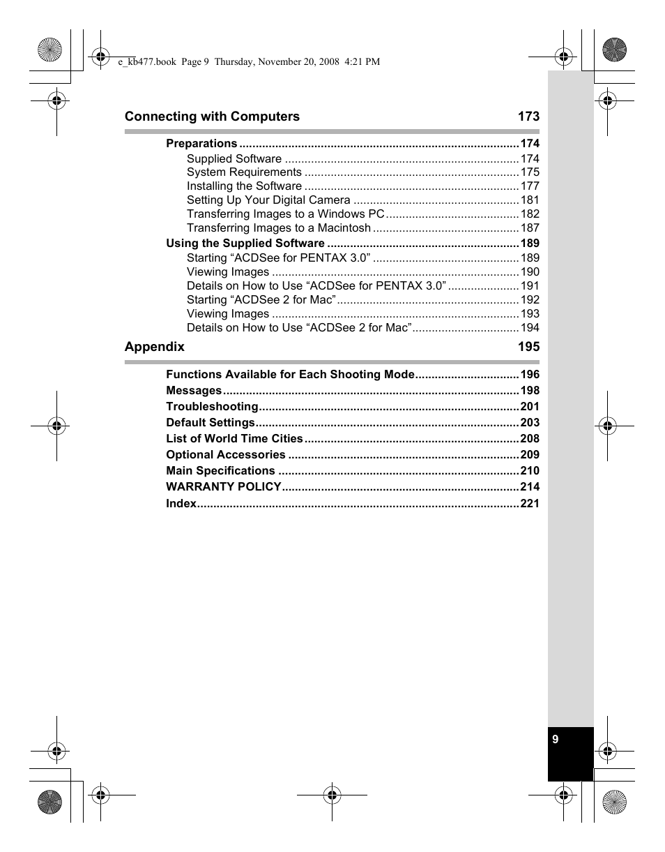 Pentax Optio E70 User Manual | Page 11 / 225