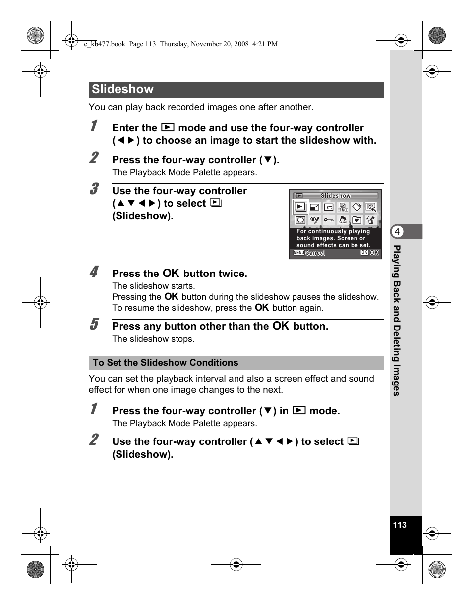 Slideshow | Pentax Optio E70 User Manual | Page 115 / 225