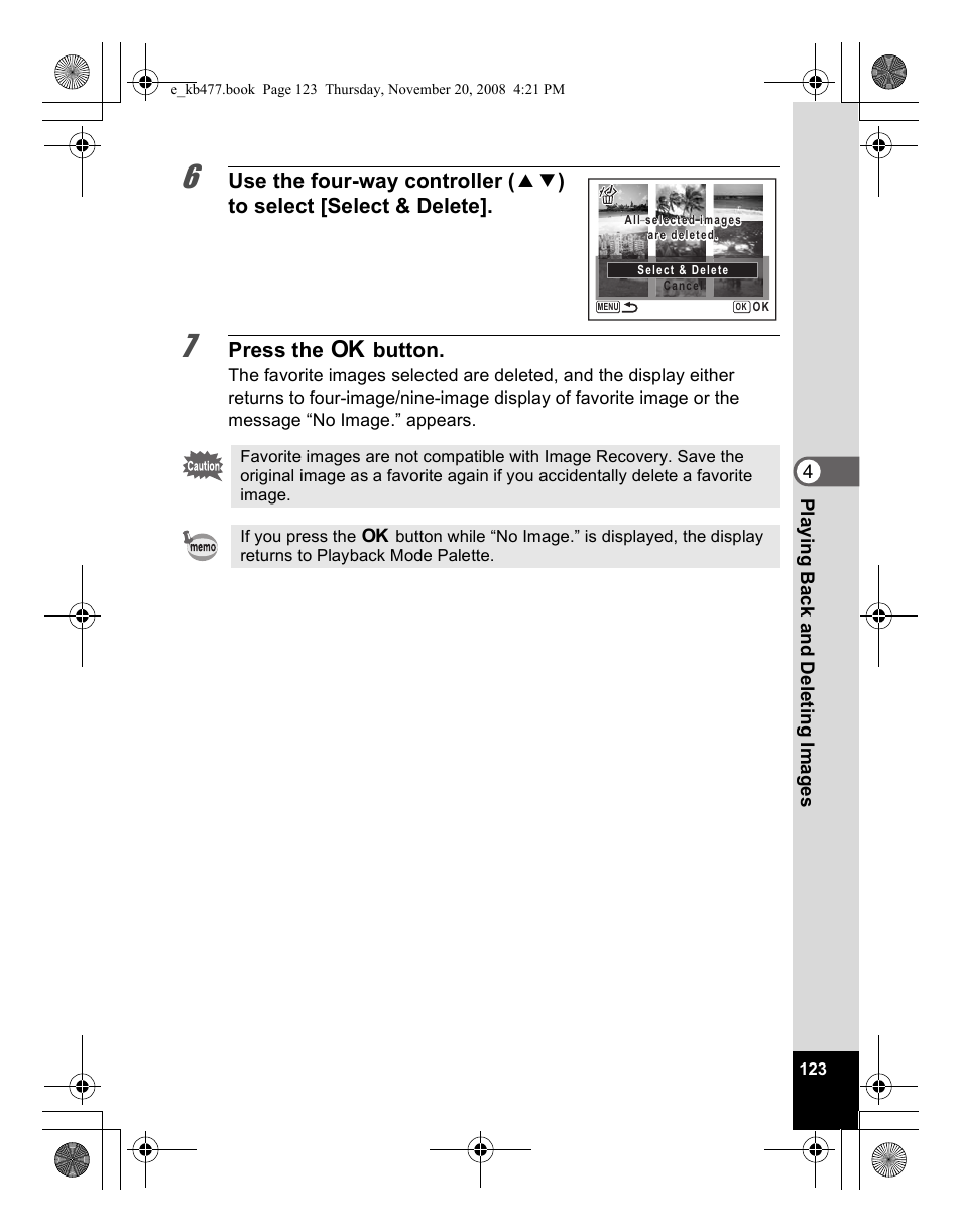 Press the 4 button | Pentax Optio E70 User Manual | Page 125 / 225