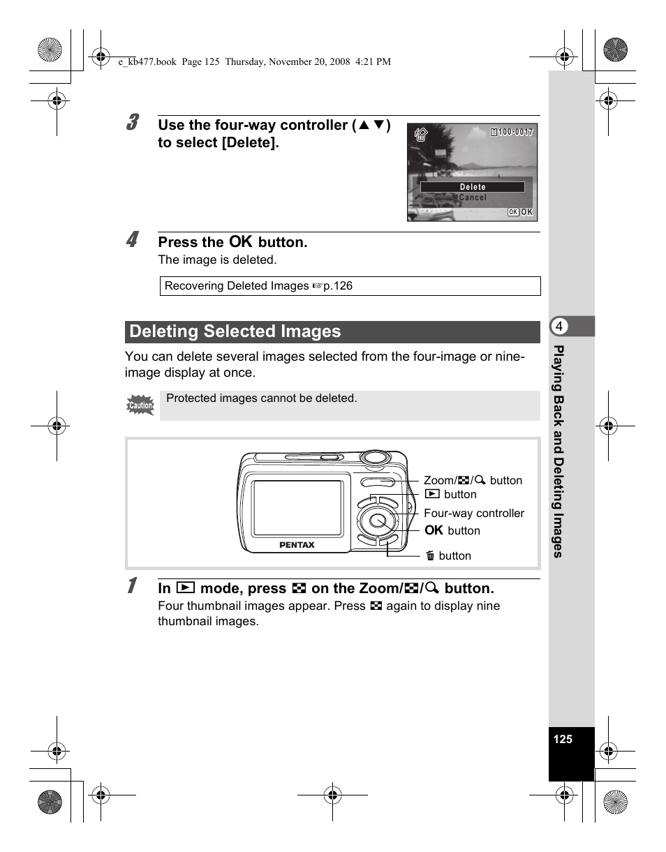 Deleting selected images | Pentax Optio E70 User Manual | Page 127 / 225