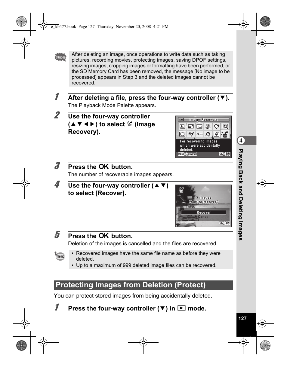 Protecting images from deletion (protect) | Pentax Optio E70 User Manual | Page 129 / 225