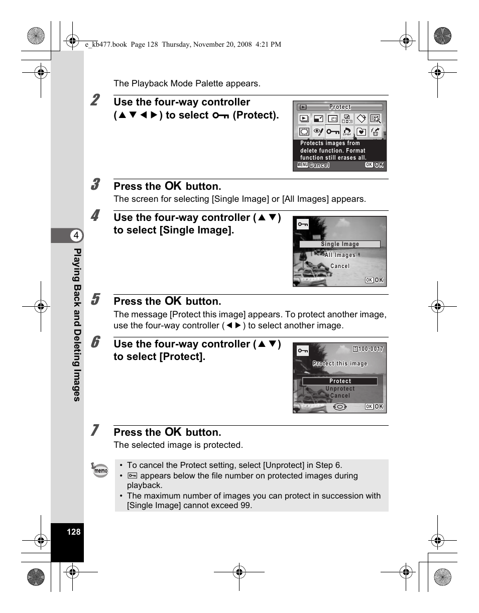 Press the 4 button | Pentax Optio E70 User Manual | Page 130 / 225