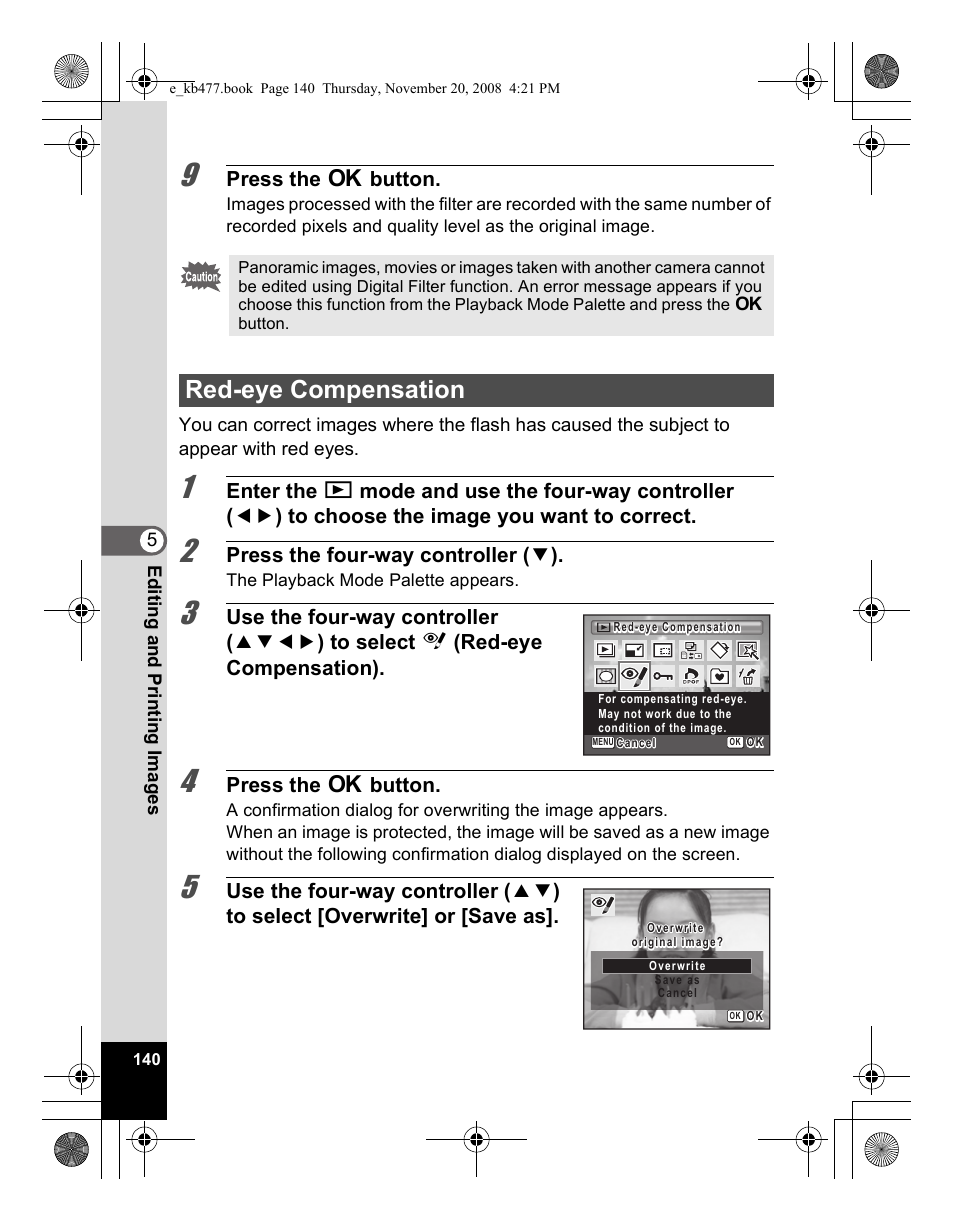 Red-eye compensation | Pentax Optio E70 User Manual | Page 142 / 225