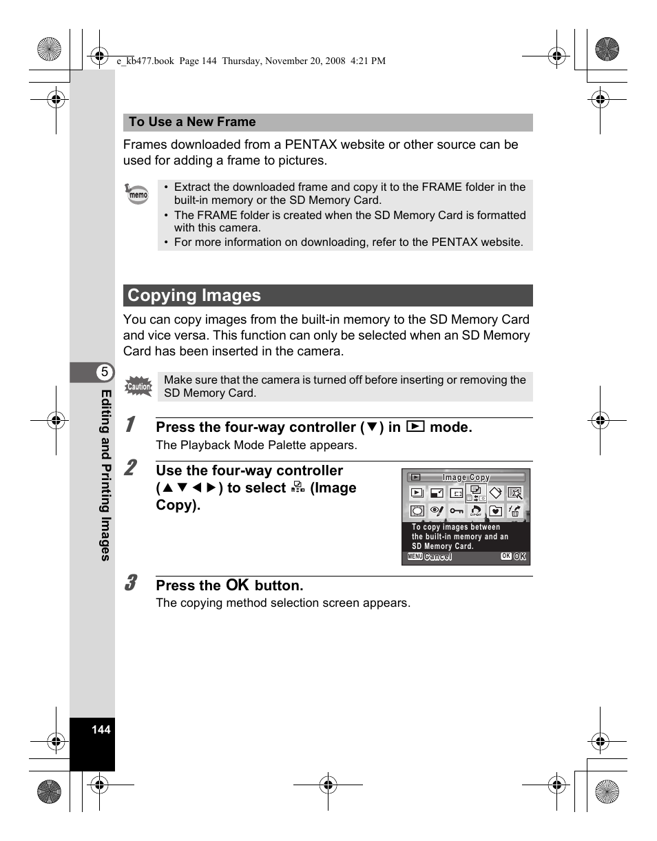 Copying images | Pentax Optio E70 User Manual | Page 146 / 225