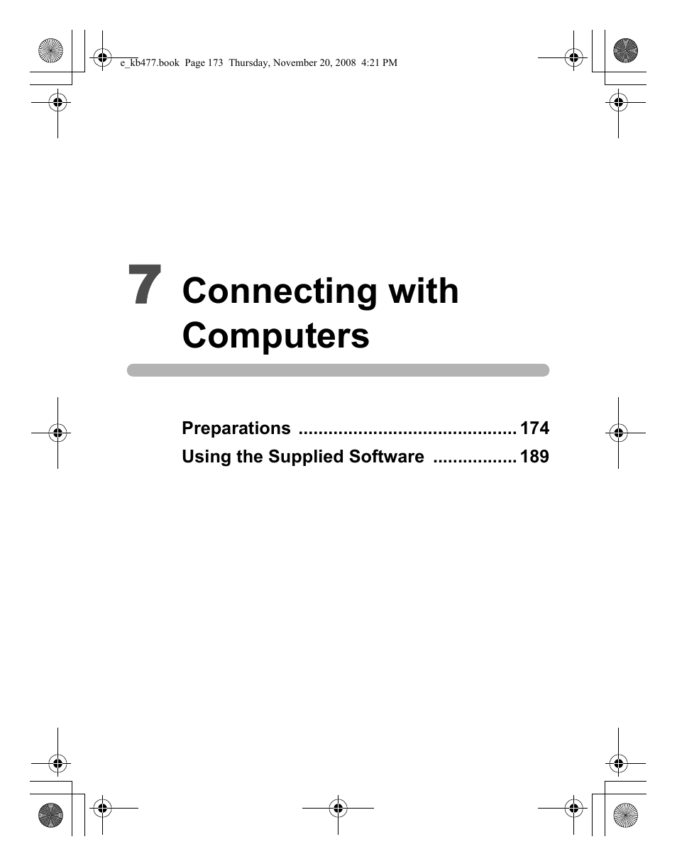 Connecting with computers | Pentax Optio E70 User Manual | Page 175 / 225