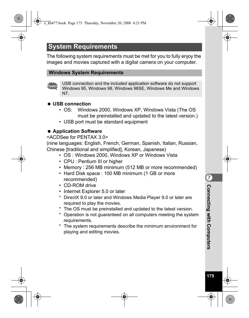 System requirements | Pentax Optio E70 User Manual | Page 177 / 225