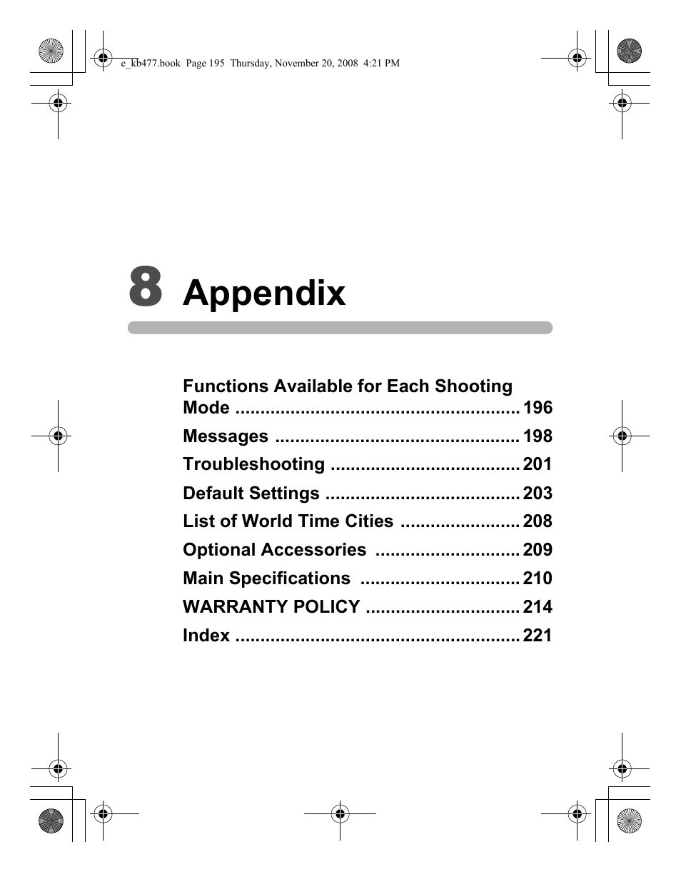 Appendix | Pentax Optio E70 User Manual | Page 197 / 225