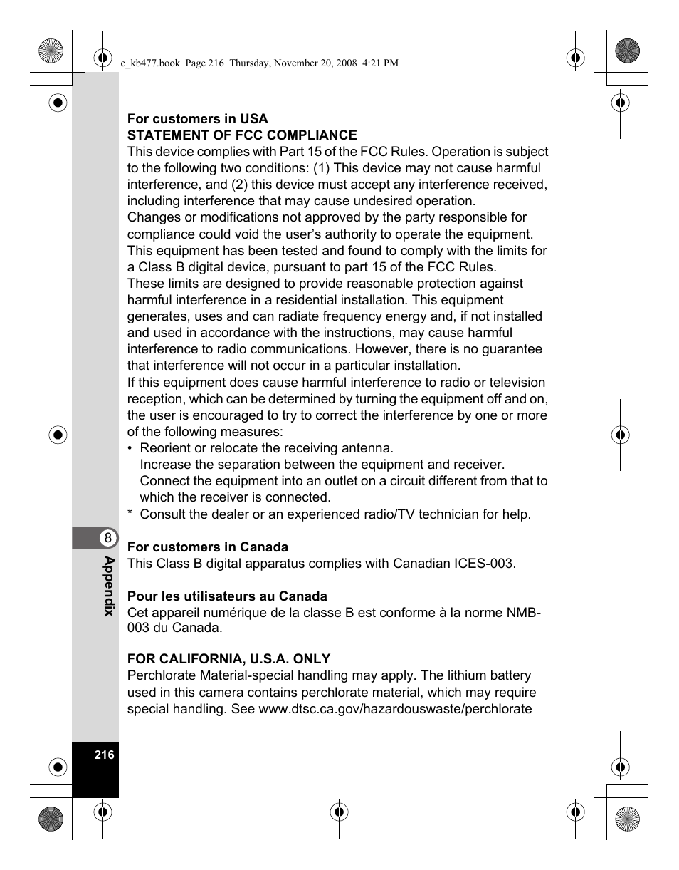 Pentax Optio E70 User Manual | Page 218 / 225