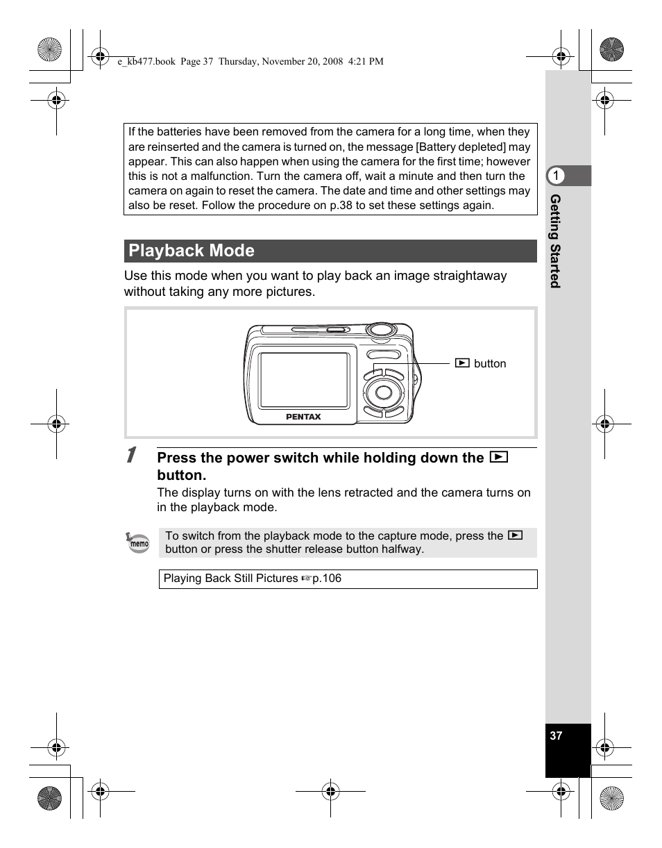 Playback mode | Pentax Optio E70 User Manual | Page 39 / 225