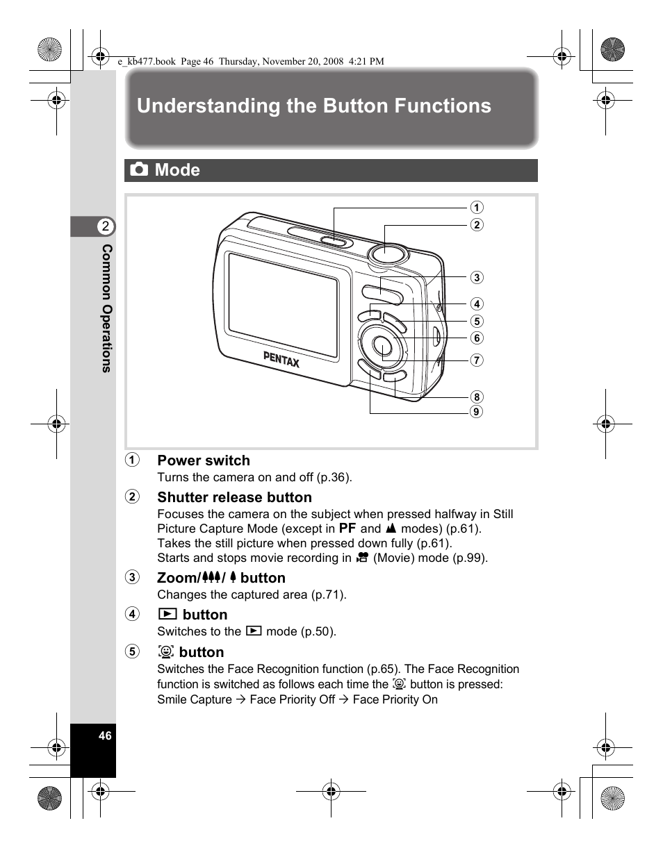 Understanding the button functions, Amode | Pentax Optio E70 User Manual | Page 48 / 225