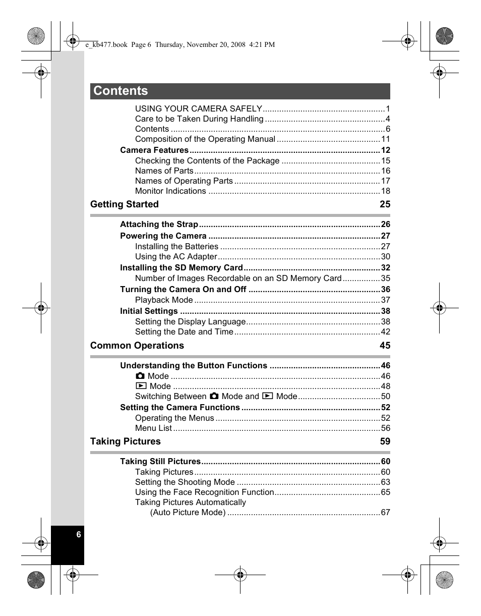 Pentax Optio E70 User Manual | Page 8 / 225