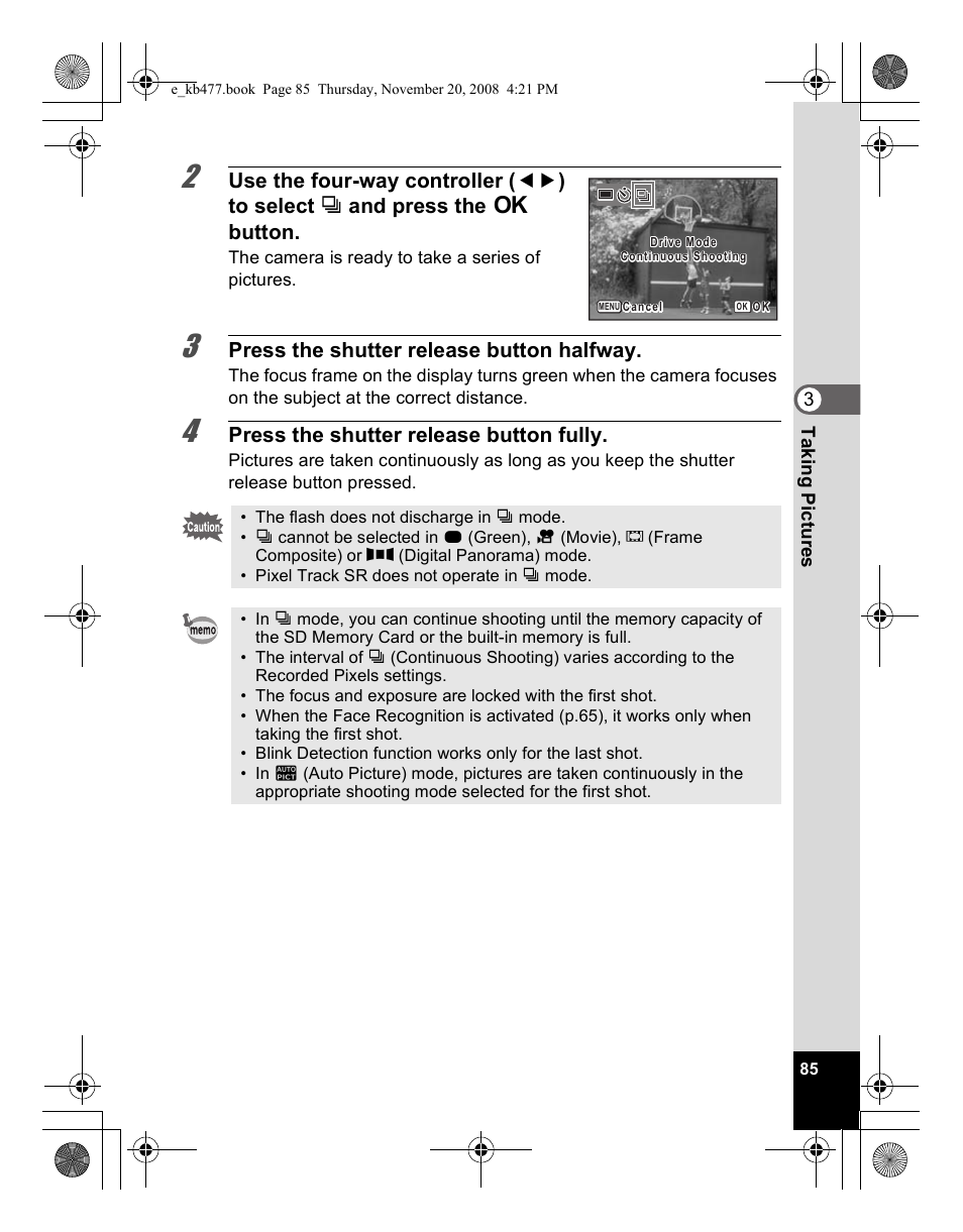 Press the shutter release button halfway, Press the shutter release button fully | Pentax Optio E70 User Manual | Page 87 / 225