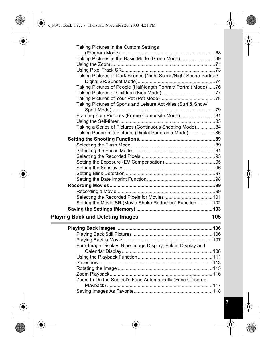 Pentax Optio E70 User Manual | Page 9 / 225