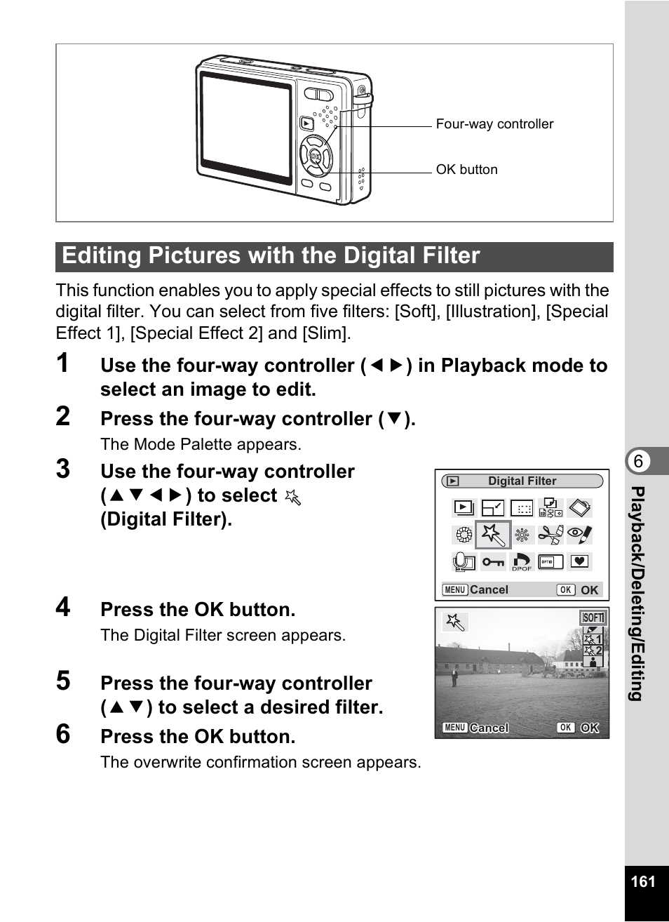 Editing pictures with the digital filter, P.161 | Pentax Optio S12 User Manual | Page 163 / 216