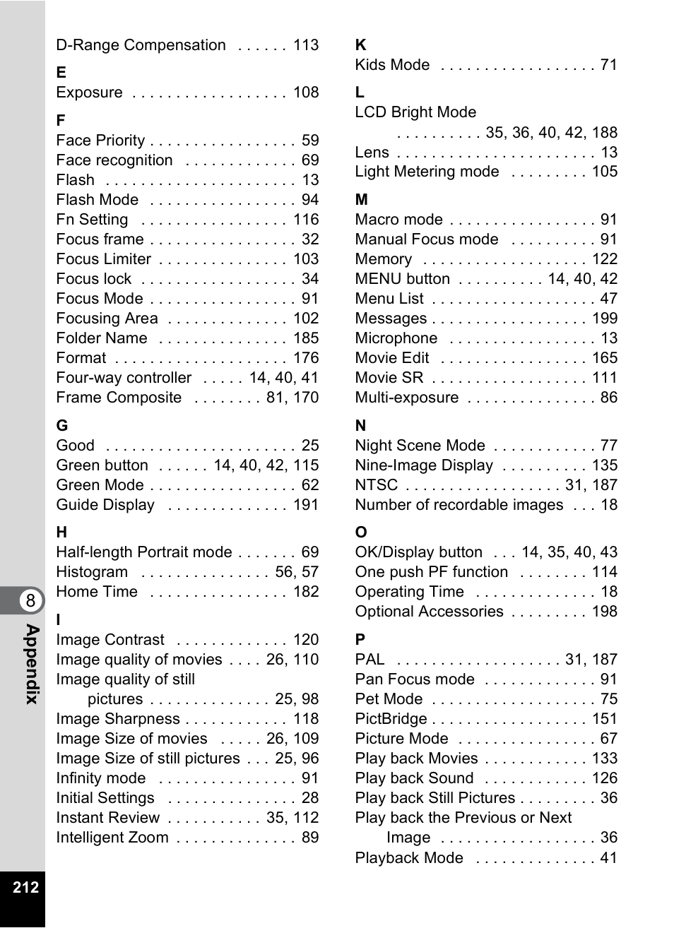 Pentax Optio S12 User Manual | Page 214 / 216