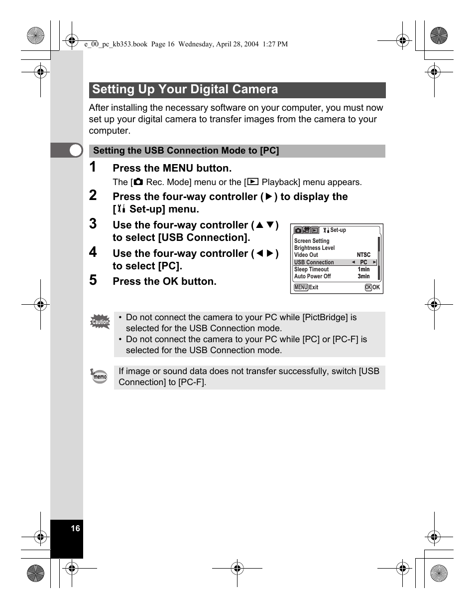 Setting up your digital camera | Pentax Optio MX User Manual | Page 18 / 68