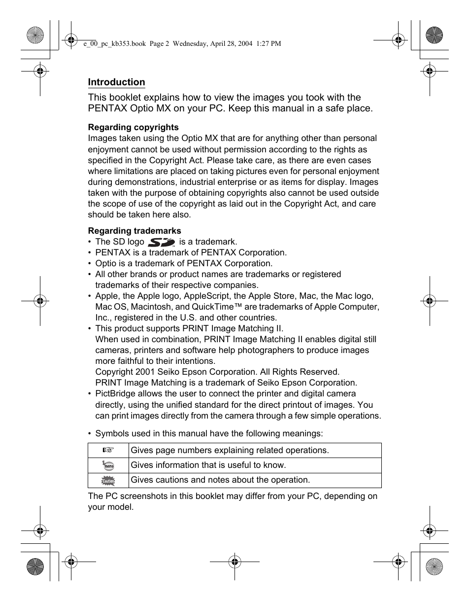 Pentax Optio MX User Manual | Page 2 / 68