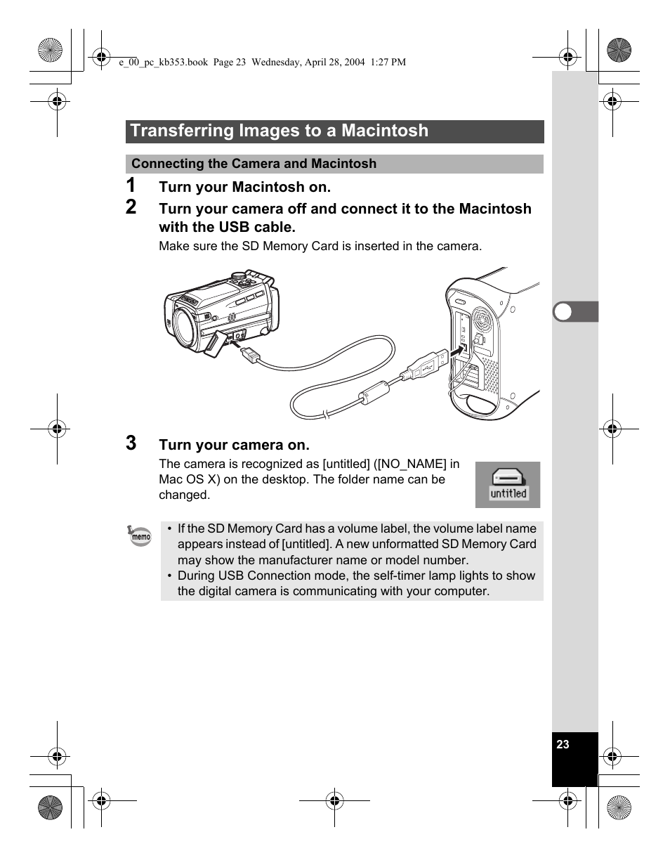 Transferring images to a macintosh | Pentax Optio MX User Manual | Page 25 / 68