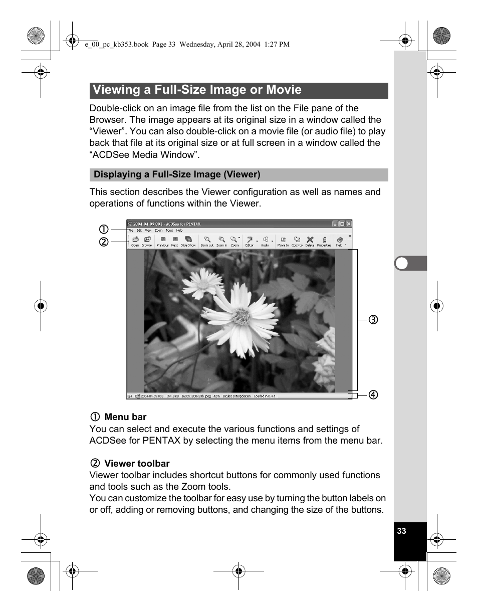 Viewing a full-size image or movie, Cd f e | Pentax Optio MX User Manual | Page 35 / 68