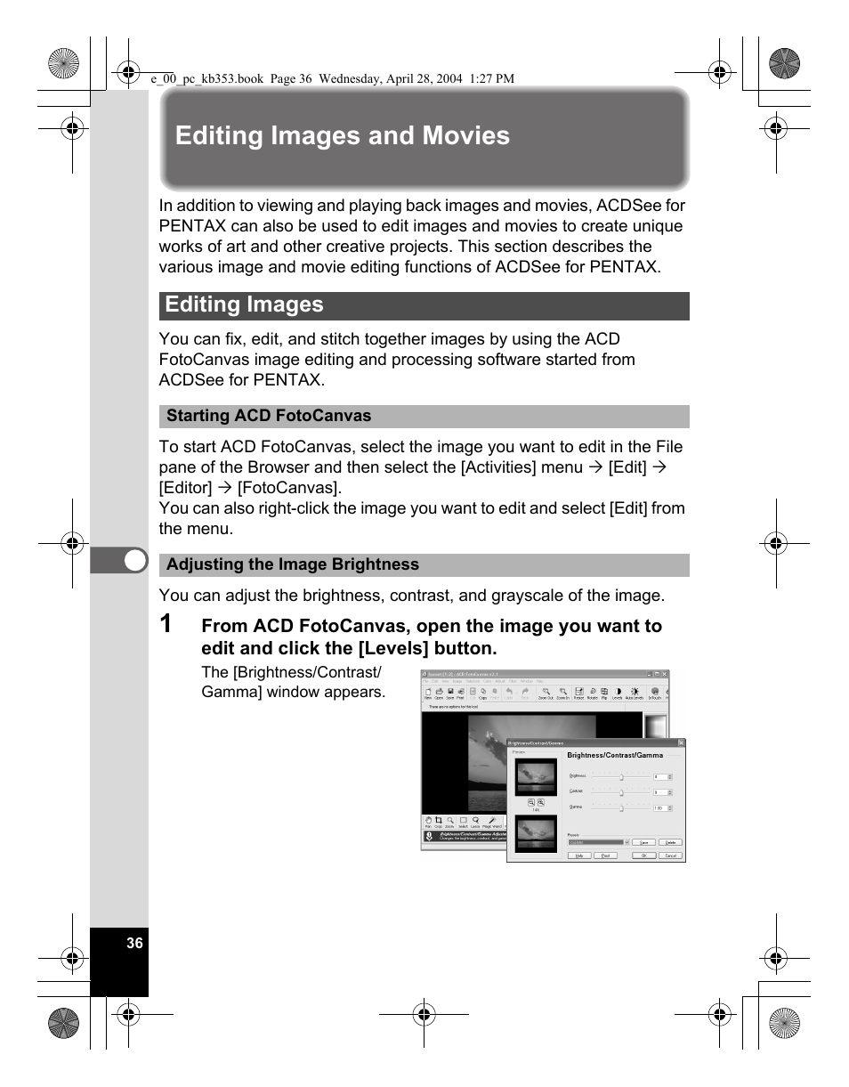 Editing images and movies, Editing images | Pentax Optio MX User Manual | Page 38 / 68