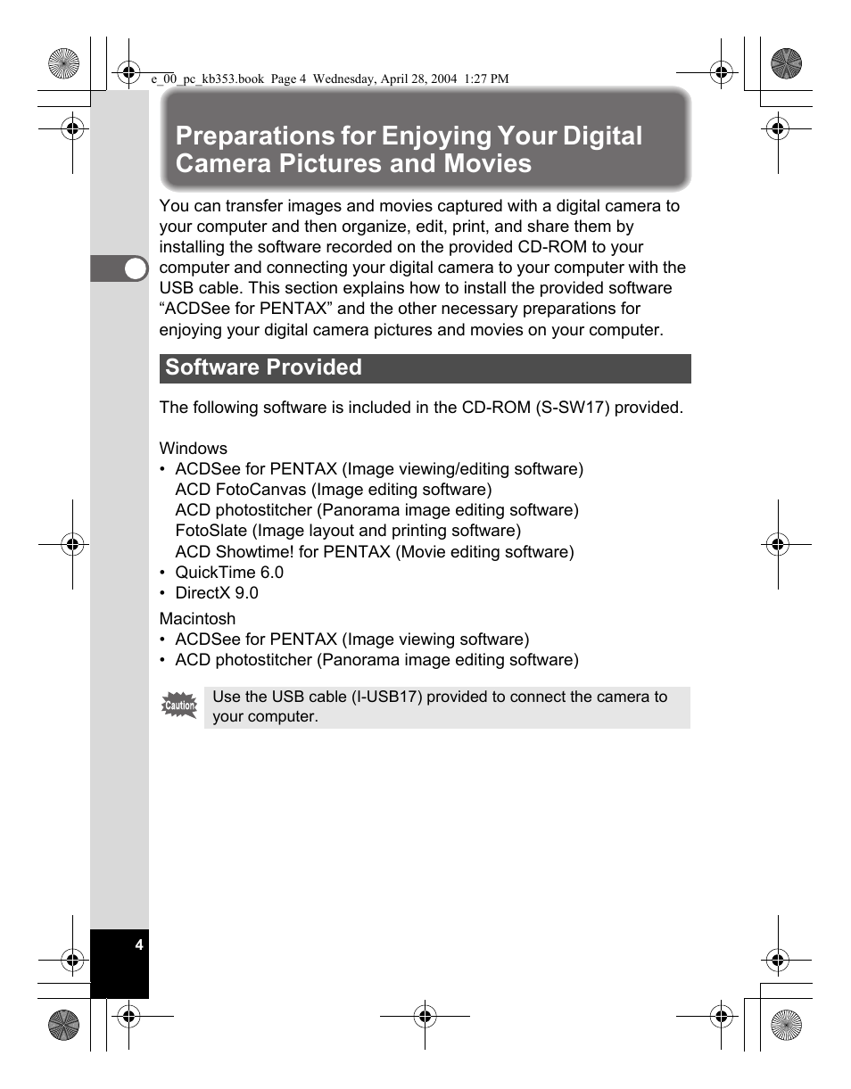 Software provided | Pentax Optio MX User Manual | Page 6 / 68