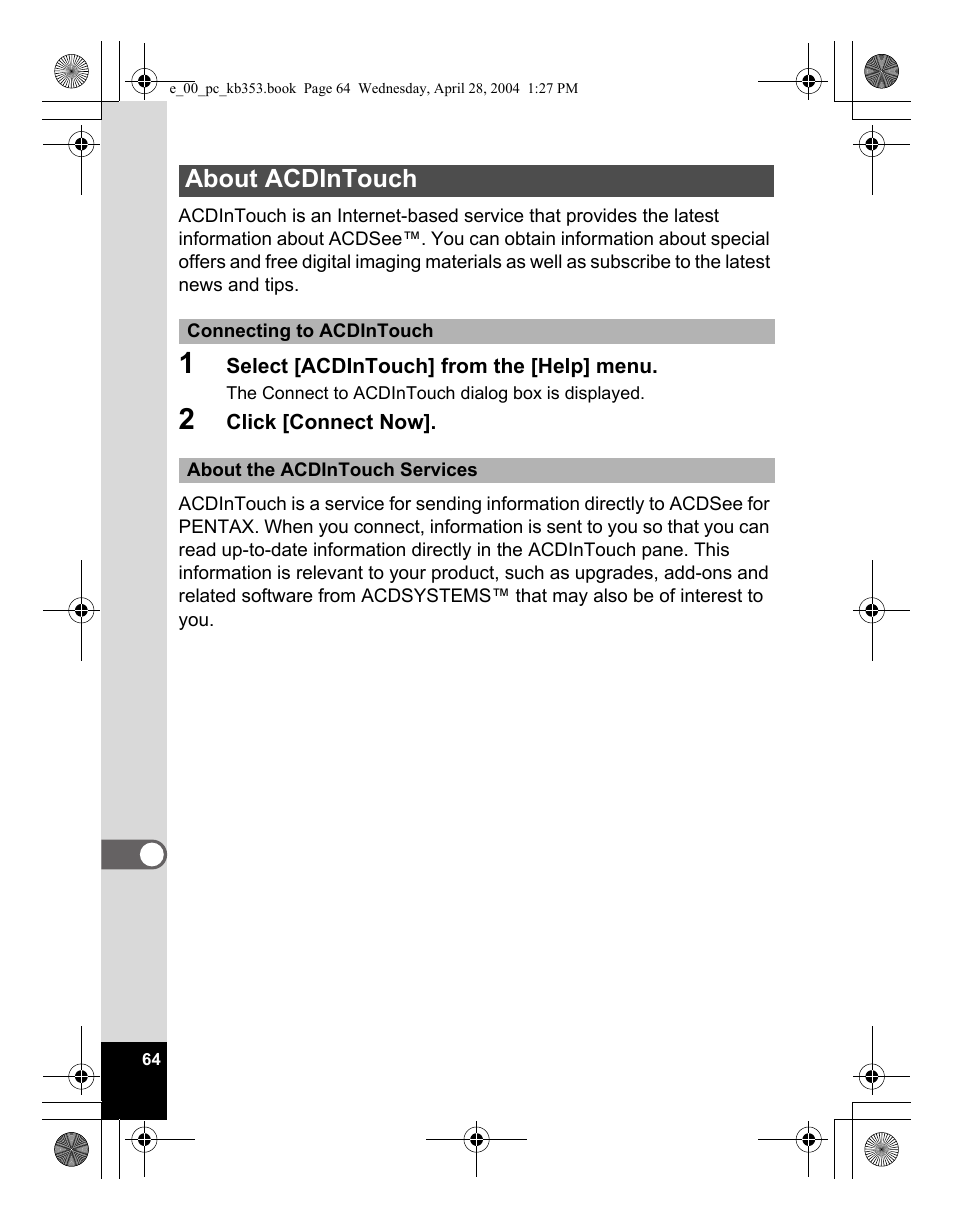 About acdintouch | Pentax Optio MX User Manual | Page 66 / 68