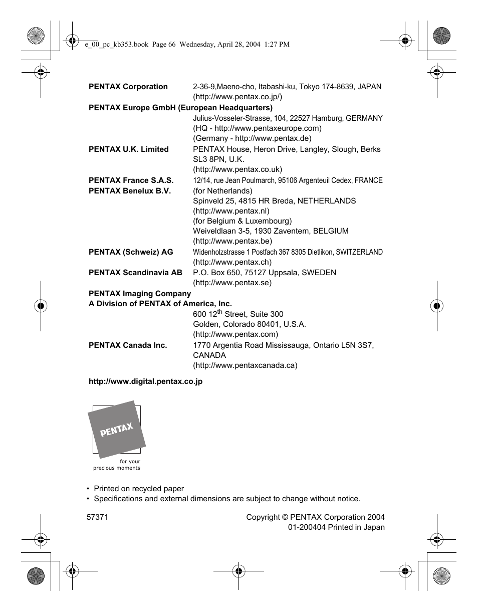 Pentax Optio MX User Manual | Page 68 / 68