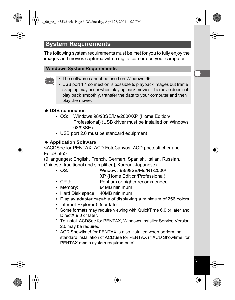 System requirements | Pentax Optio MX User Manual | Page 7 / 68